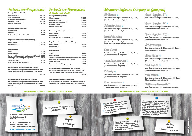 Preisliste Camping in Naumburg