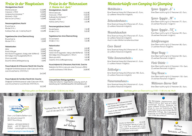Preisliste Camping in Naumburg